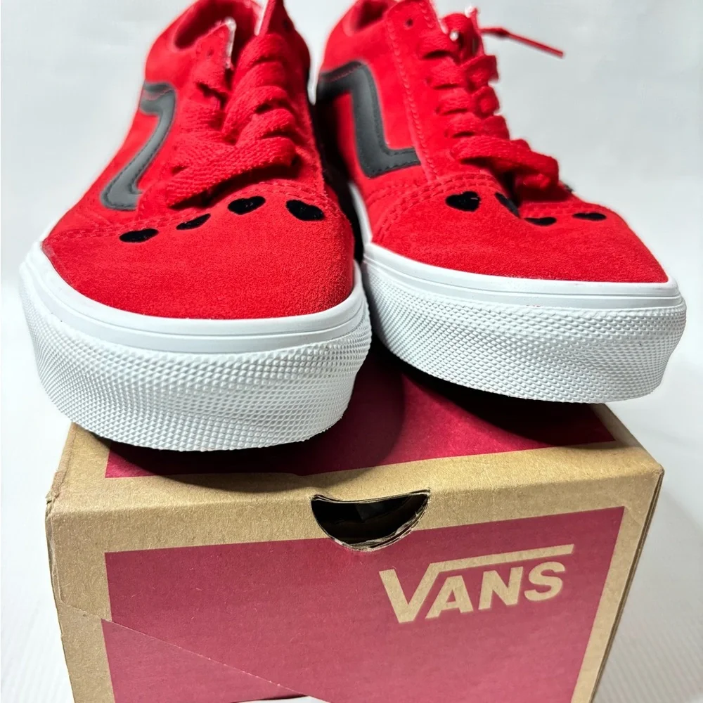 Vans Kids Red Suede Low-Top Sneakers with Black Side Stripe